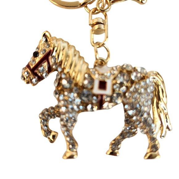 Golden Horse Rhinestone Keychain Ornament With Moveable Tail, Gift For Horse Lov - Picture 10 of 13